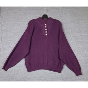 VTG Lands End Womens Sweater Large Purple Henley USA Made Dark Academia Cabin